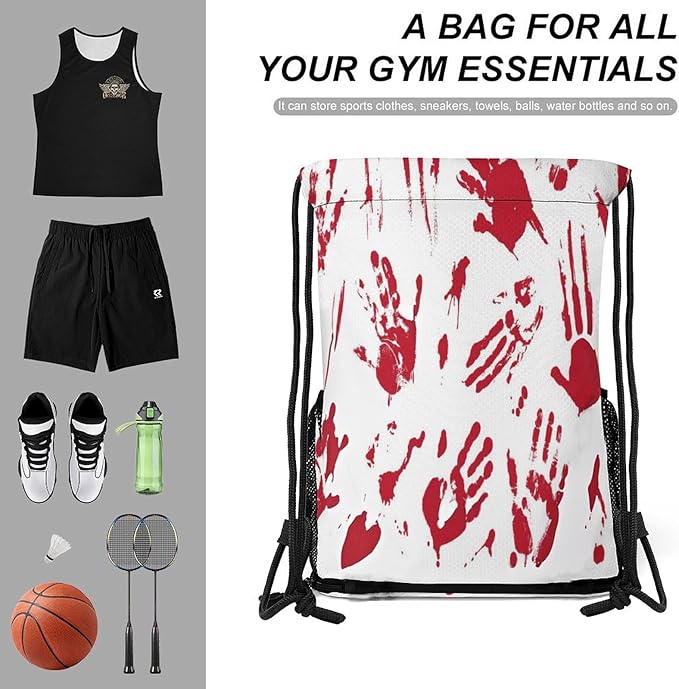 Hand Drawstring Backpack Gym Bag With Shoe Compartment String Bag Sport Beach Swimming Sackpack For Women Men