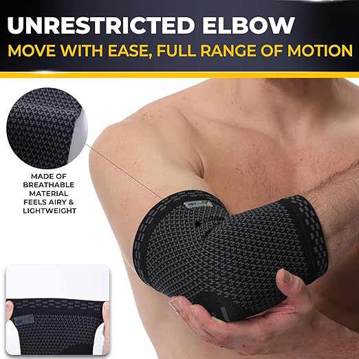 NeoTech Care Elbow Support Brace - Breathable - Men, Women, Right or Left (Black Color, Size XS, 1 Pair)