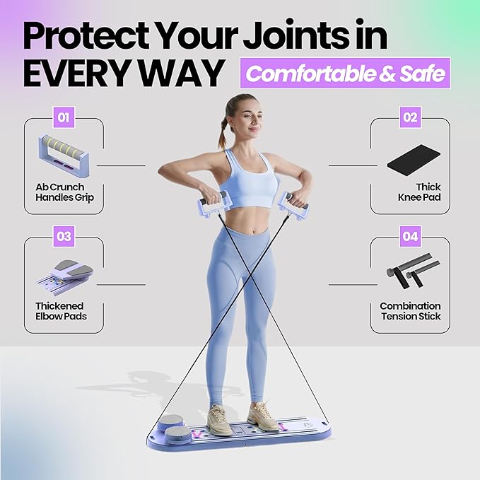 Foldable 5-in-1 Portable Pilates Board - at-Home Pilates Kit with Resistance Bands - Portable Pilates Reformer Sliding Fitness Platform for Abs, Core, Thighs & Full-Body Training (330 lb Capacity)