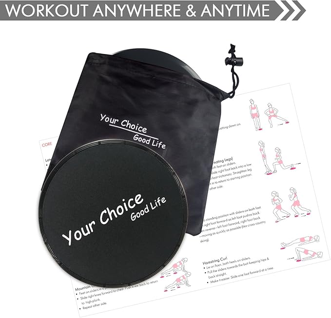 Your Choice Core Sliders - Dual Sided Exercise Gliding Discs for Carpet & Hardwood, 7" Workout Sliders