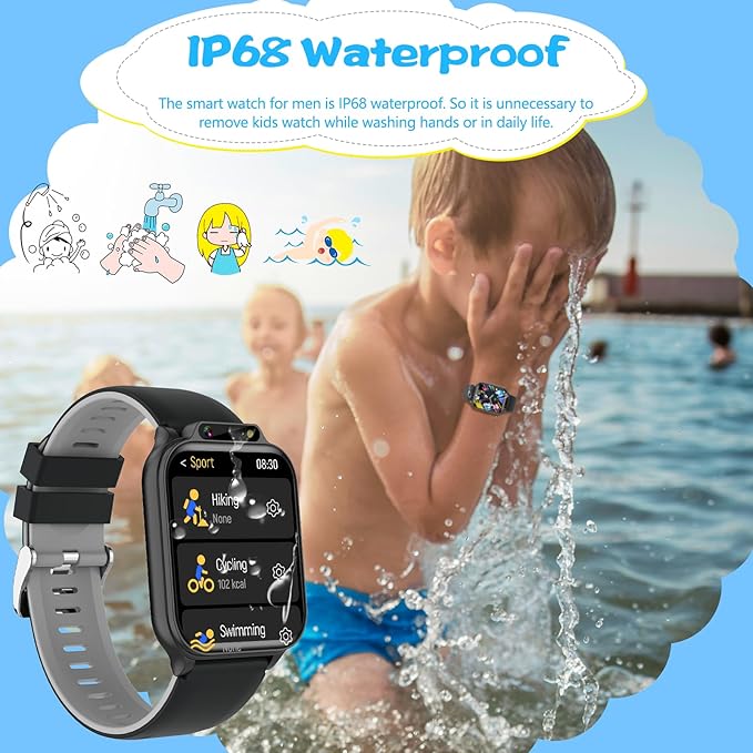 1.85" Kids Watch, AI(Translation/Q&A/Watch Face/Image Recognition)Smartwatches with Heart Rate,Sleep Monitor,Video Music Pedometer,NO APP/Phone, Gifts for 3-12 Years old Boys Girls(Built-in AI, Black)