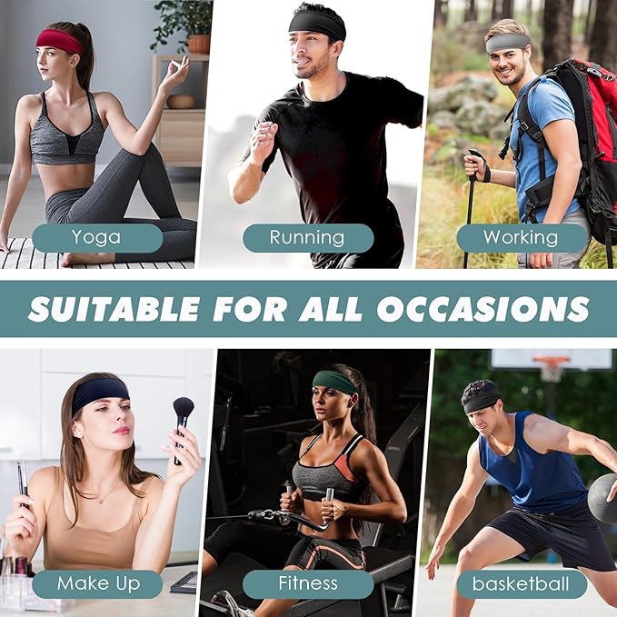 Sweatbands Sports Headband for Men & Women, Moisture Wicking Hairband Athletic Towel Headbands Cotton Head Sweat Bands for Running, Cycling, Yoga, Spa