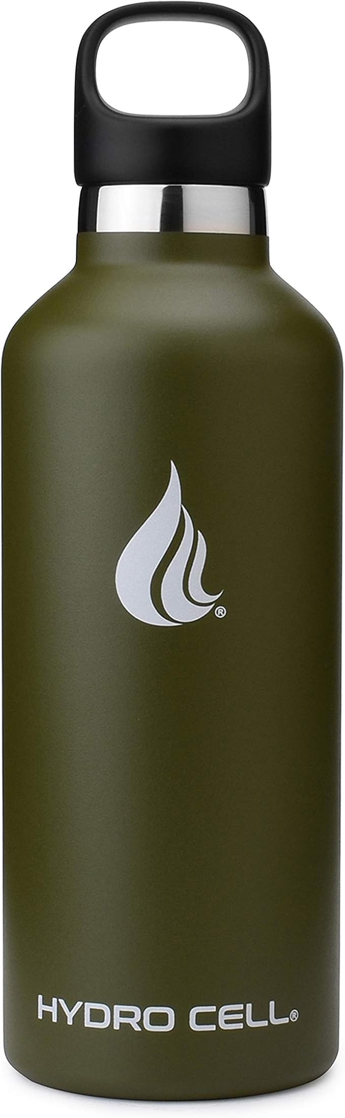 HYDRO CELL Stainless Steel Water Bottle with Straw & 2 Standard Mouth Lids (32oz 24oz 20oz 16oz) Keeps Liquids Hot or Cold w/Double Wall Vacuum Insulated Leak Proof Sport Design (Army 32oz)