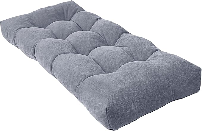 Bench Cushion 42 Inch - Chenille Fabric, High-Density Foam, Non-Slip Bottom, Soft Durable Indoor Tufted Long Seat Cushion for Window Garden Furniture (Light Gray, 42x16x4 Inch)