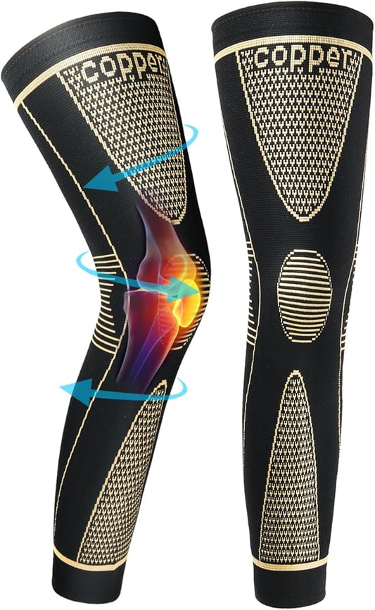 SKDK Copper Full Leg Sleeves Long Compression Leg Sleeve Knee Sleeves Protect Leg for Knee Pain Relief, Workout and Sports