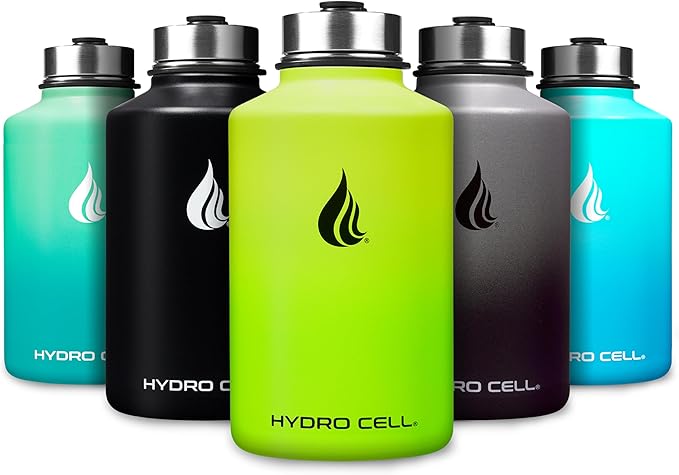 HYDRO CELL Stainless Steel Insulated Water Bottle with Straw - For Cold & Hot Drinks - Metal Vacuum Flask with Screw Cap and Modern Leakproof Sport Thermos for Adults (Neon 64oz)
