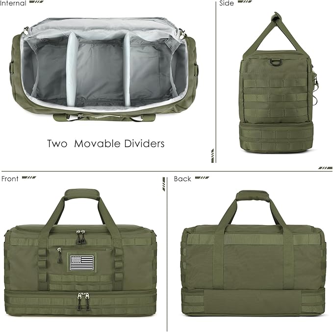 ETRONIK Travel Bag for Men Women, Gym Bag & Tactical Duffle Bags for Travel, Carry on with Toiletry Bag and Shoe Compartment, Weekender Overnight Trip with Wet Pocket for Workout Medical, Green