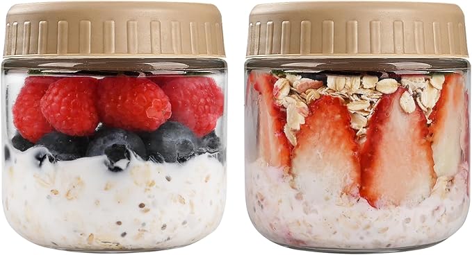 Overnight Oats Containers with Lids, 10oz Glass Jars with Lids 2 pcs, Taffy, Wide Mouth Mason jars for Salad, Yogurt, Snacks, Meal Prep