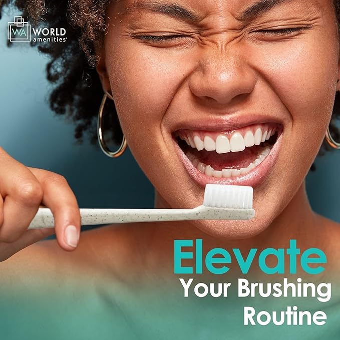 World Amenities Kraft Paper Dental Kit - Wheat Straw Toothbrush and Toothpaste Dental Care Kit (25)