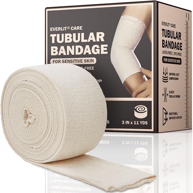 EVERLIT 560D Cotton Blend Elasticated Tubular Support Bandage | Latex-Free, Extra-Thick Breathable Stockinette for Arm, Knees, Legs | Moderate to High Compression for Sensitive Skin (D | 3" x 11 yd)
