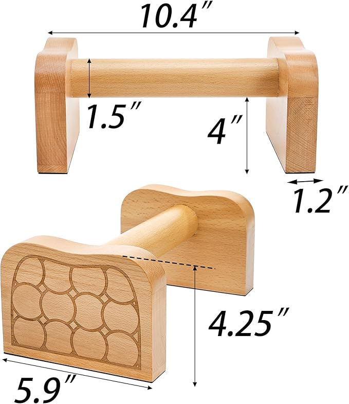 TOPZEA 2 Pcs Wooden Parallettes Push Up Bars, Solid Beech Wood Calisthenics Equipment Non-Slip Push Up Handle Stand for Handstand & Strength Training, Calisthenics, Home Gym & Floor Workouts