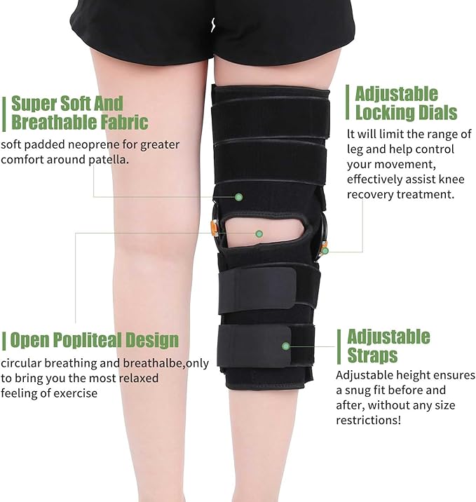 Hinged Knee Brace with Side Stabilizers ROM Knee Support Adjustable Knee Immobilizer for Knee Pain ACL MCL PCL Arthritis Meniscus Tear Post OP Recovery for Men and Women (L)