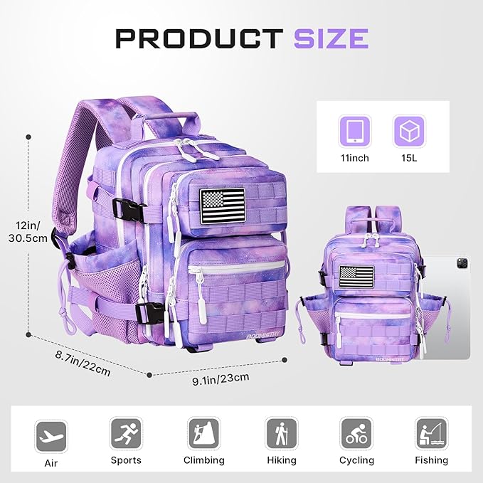 15L Mini Tactical Backpack Small Tactical Backpack for Women, Military Backpack for Gym, Hiking, Daily (Purple Nebula-15L)