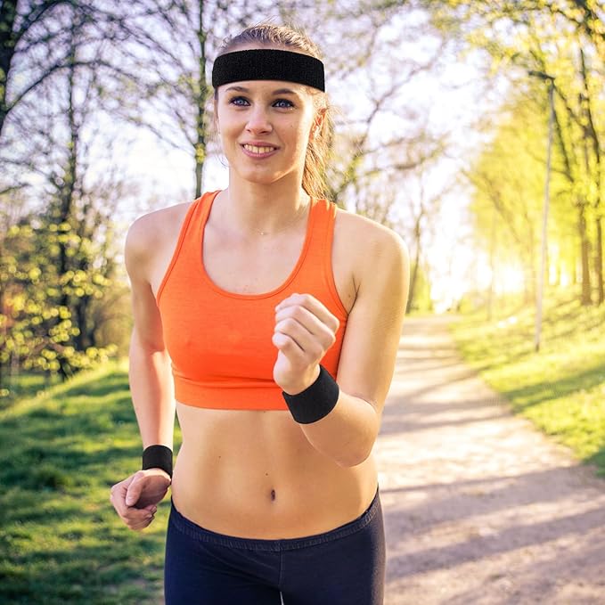 Civaner 12 Pcs 80s 90s Sweatbands Neon Headbands Wristbands for Men Women Party Sports Cotton Headbands Terry Cloth Athletic Sweat Bands for Tennis Football Gym Workingout Accessories