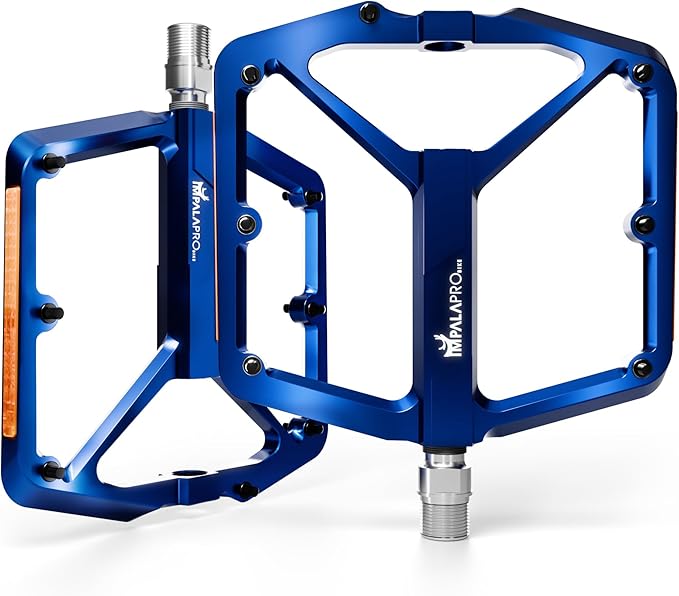 Flat Bike Pedals with Reflectors CNC Aluminium 9/16” – MTB Pedals with Extra Wide Platform and Removable Anti-Slip Pins – Lightweight Pedals for Mountain Bike & Road Bike 294 g