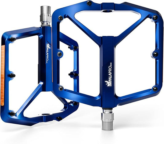 Flat Bike Pedals with Reflectors CNC Aluminium 9/16” – MTB Pedals with Extra Wide Platform and Removable Anti-Slip Pins – Lightweight Pedals for Mountain Bike & Road Bike 294 g