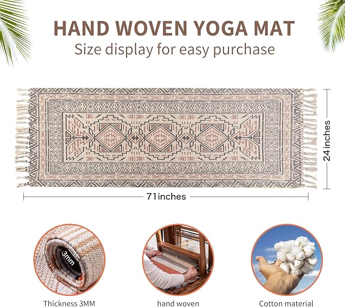 Cifupy Handmade Organic Yoga Mat made with Organic Cotton Yoga Mat - Non Slip Hand-Woven Foldable Yoga Rug Provides Excellent Comfort, Traction & Support for Indoor & Outdoor Use - 24 x 72 Inches