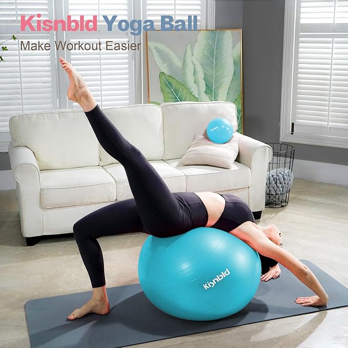 Exercise Ball, Extra Thick Yoga Ball for Workout Pregnancy Stability, 4 Sizes Anti-Burst Balance Ball with Foot Pump - Heavy Duty Fitness Ball Chair for Office, Home & Gym