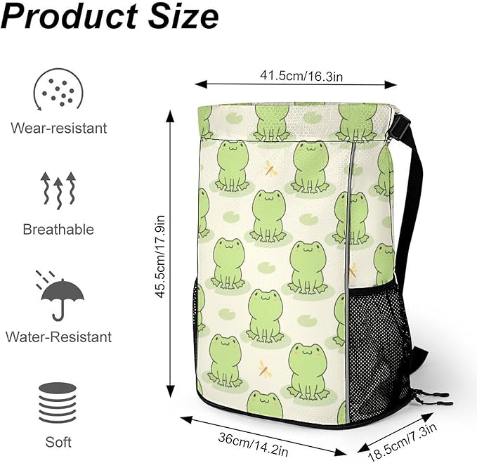 Frog Drawstring Backpack - Cute Cinch Sack, String Backpacks with Pocket for Kids Women Men Boys Girls for Gym Outdoor Sports Travel Athletic Drawstring Bag - Lightweight/Foldable