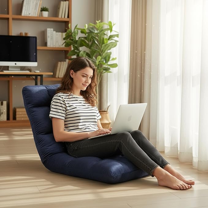 FLOGUOR Indoor 5-Position Adjustable Floor Chair with Back Support Folding Padded Gaming Sofa Chair, Lounge Chair for Adults Video Gaming, Perfect for Meditation, Reading QL050-NA