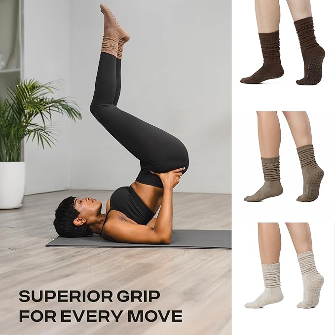 CoolMate Pilates Socks with Grips for Women, Yoga Socks, Crew Non Slip Women for Workout, Barre, Pilates Gifts