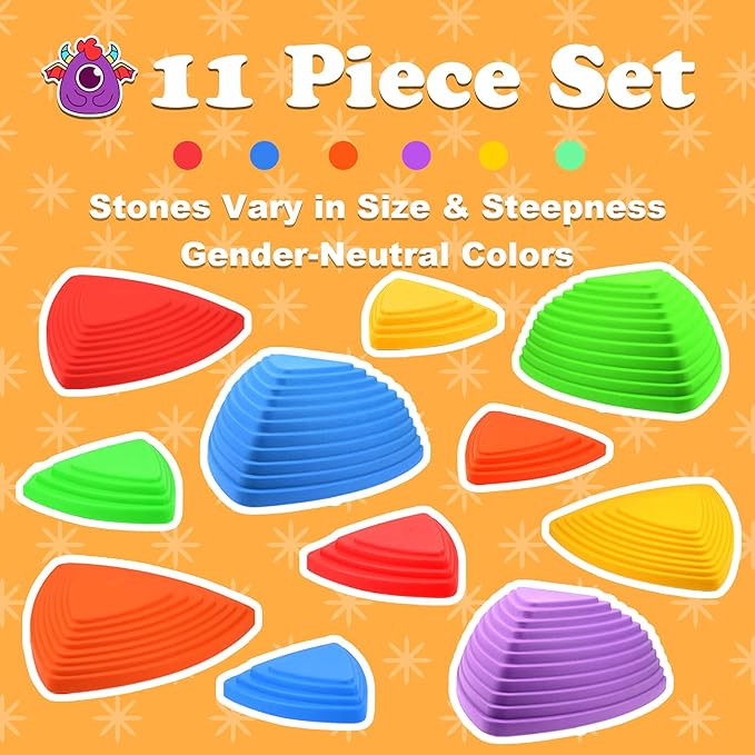 Gentle Monster Stepping Stones for Kids, Set of 11 PCS for Balance with Non-Slip Bottom - Exercise Coordination and Stability（11 pcs Classic）