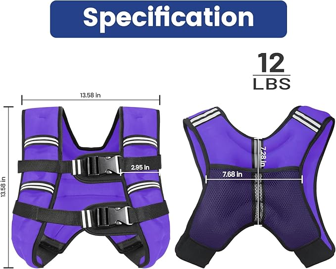 Zikopomi Weighted Vest Woman Man, 6lb/8lb/12lb/16lb/20lb/25lb/30lb Weight Vest with Reflective Stripes for Workout, Strength Training, Running, Fitness, Muscle Building, Weight Loss, Rucking Vest