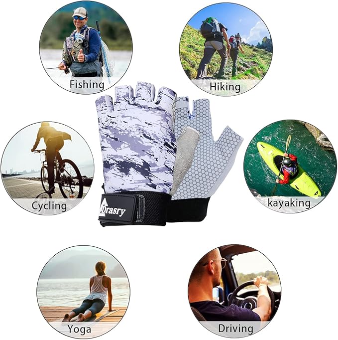 Drasry UV Fishing Gloves Fingerless Sun Protection Men Women UPF50+SPF for Fishing Kayaking Paddling Hiking Sailing Rowing Driving Canoeing Glove