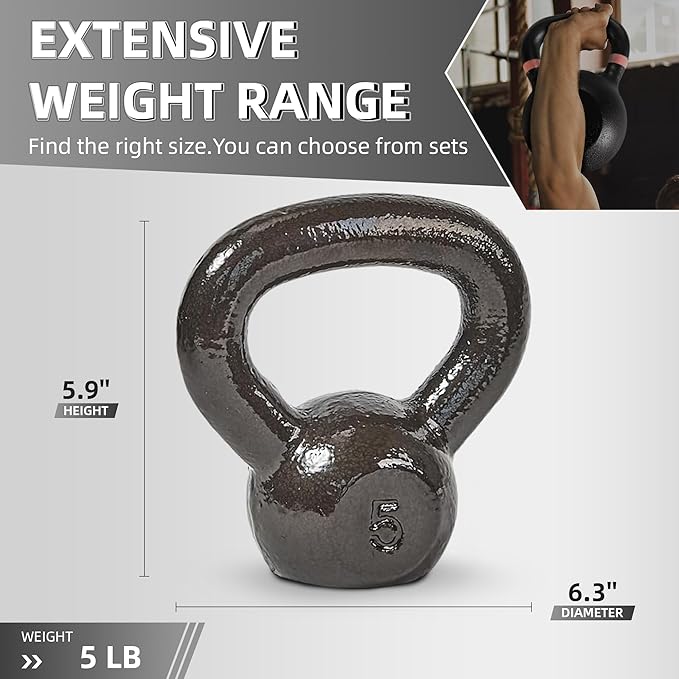 Cast Iron Kettlebell Weights for Home Gym, Heavy Duty Strength Training, Workout Equipment for HIIT, Functional Fitness