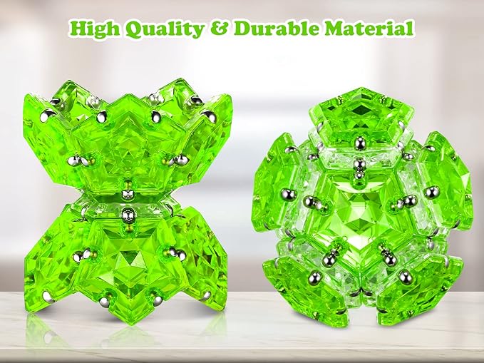 LAFFTRAK Magnetic Fidget Sphere Magnet Toys - Crystal Bright Green - Magnets Sensory Toys - 12 Piece Set - Creativity Beyond Imagination, Inspirational, Recreational, Fun Desk Toy for Adults