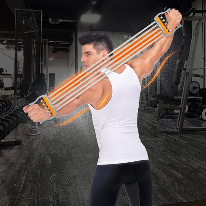 TOCO FREIDO Chest Expander | Arm Training, 5 Tubes Ajustable Arm Strength Trainer, Exercise Resistance Bands for Home Fitness Muscle Training Body Building