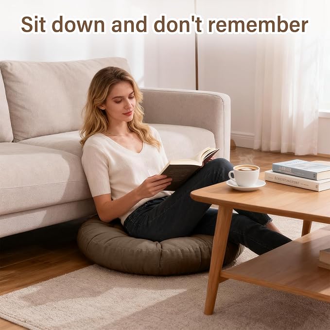 Tiita Round Floor Pillow Cushions 22"x22" Patio Chair Cushion for Outdoor Furniture Seat Pads Set of 2 Meditation Cushion for Yoga Living Room Sofa Balcony, Coffee