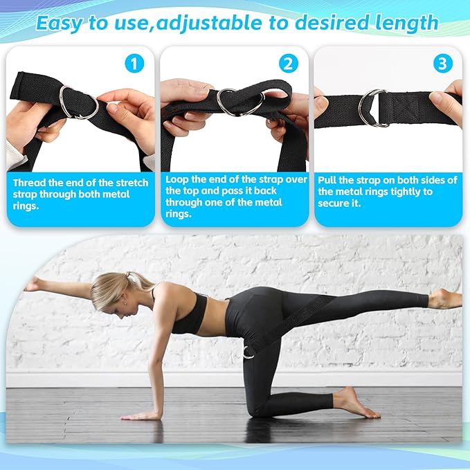 10 Pcs Yoga Strap for Stretching,8 Ft Exercise Adjustable Straps,Yoga Bands with Safe Adjustable D Ring Buckle,Non Elastic Yoga Belt for Pilates Gym Workouts,Physical Therapy,Black