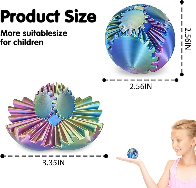 Gear Ball 3D Printed Cube Fidget Toy,Gear Sphere Fidget Toys,Sensory Toys for Stress and Anxiety Relief, Desk Toy Fidget Spinners,Stocking Stuffers for Adults & Kids Gift (Blue Green Purple, 2.3 Inch)