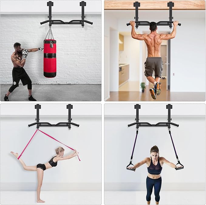 SELEWARE Heavy Duty Welded Pull Up Bar, Versatile Doorway Wall Mount, Joist Mounted, and Ceiling Mounted Chin Up Bars, Thick Metal Sturdy Construction for Full Body Workouts Support 500 lbs
