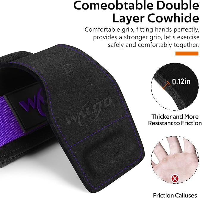 WALITO Weight Lifting Wrist Strap, Double Leather Weightlifting Wrist Straps for Gym Strength Training, Neoprene Padded Wrist Wraps - for Men & Women (Pair)