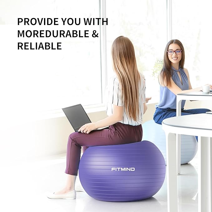 FITMIND_ Extra Thick Exercise Ball Yoga Ball 22in/26in/30in for Workout Pregnancy Stability,Anti-Burst and Slip Resistant Swiss Ball with Pump for Yoga, Pilates, Fitness,Birthing,Physical Therapy