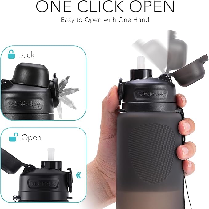 TakeToday Collapsible Water Bottles 32oz, Foldable Travel Water Bottle, BPA Free, Silicone Water Bottle Leakproof for Hiking, International Travel, Outdoors