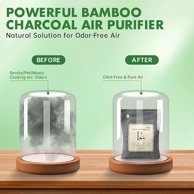 Activated Charcoal Odor Eliminator, Bamboo Charcoal Air Purifying Bags,Odor Removing Packs, Shoe Deodorizer Natural Odor Absorber for Home, Car, Closet, and Pet (200g*4 Pack)