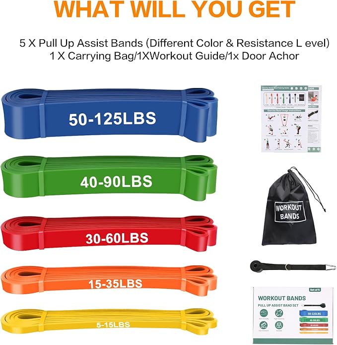 Resistance Bands, Pull Up Bands, Pull Up Assistance Bands Set for Men & Women, Exercise Workout Bands for Working Out, Body Stretching, Physical Therapy, Muscle Training
