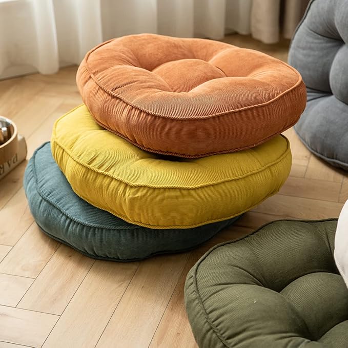 Corduroy Chair Pads Seat Cushion Soft Thicken Bedroom Living Room Floor Tatami Cushion Round Seat Pad for Kids Reading Adult Office,1 Count (Orange,22"x22")