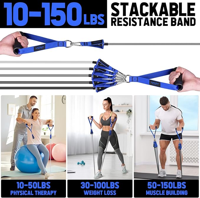 WALITO Resistance Bands Set - Exercise Bands with Handles, Door Anchor, Legs Ankle Straps, for Heavy Resistance Training, Physical Therapy, Muscle Training, Yoga, Home Workouts, Gym
