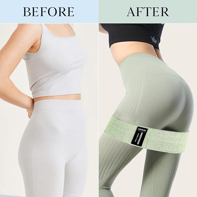 Wide Fabric Resistance Bands for Working Out, 3 Level Non-Slip Exercise Booty Bands for Women & Men Leg and Glutes with Hair Ties and Tape Measure - for Home Gym Workout, Yoga, Pilates