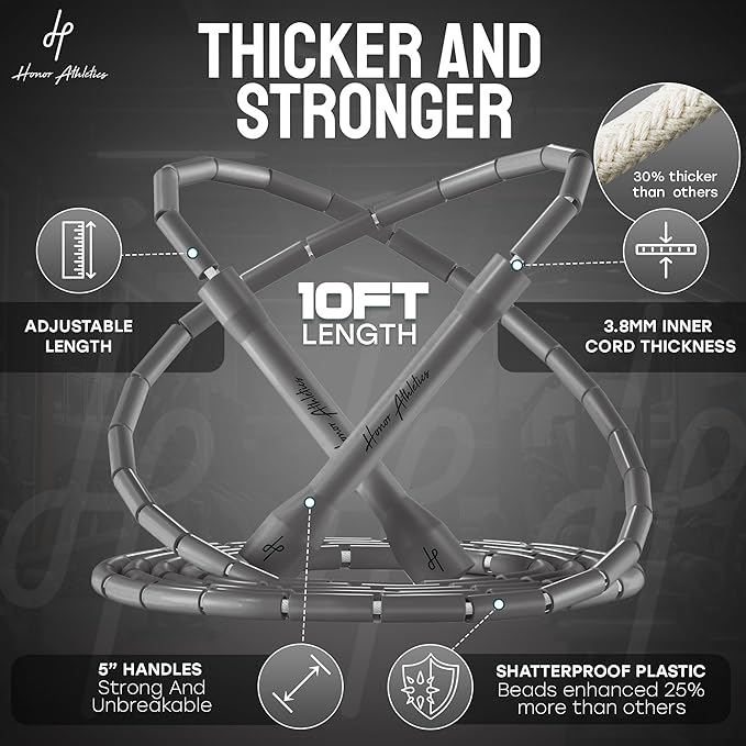 Honor Athletics 2.0 Beaded Jump Rope - Adjustable with Unbreakable Handles & Shatterproof Beads for Enhanced Fitness Training