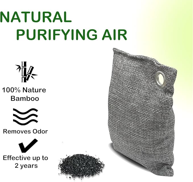 Activated Charcoal Odor Nature Fresh Bamboo bags, Activated Charcoal Bags Odor Absorber, Purifier Bag for Closet, Shoe, Car, Closet Deodorizer Room Pet safe Bag (6Packs x 50g+6Packsx150g)