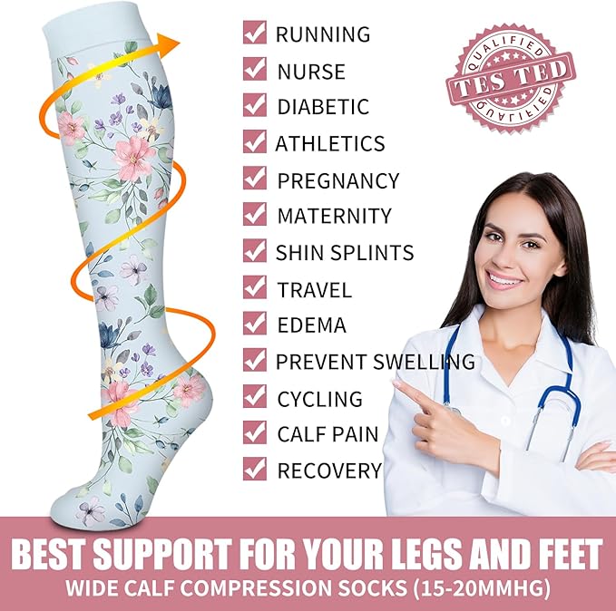 Bluemaple Compression Socks for Women & Men Circulation (6 Pairs) 15-20 mmHg is Best Support for Athletic Running Cycling