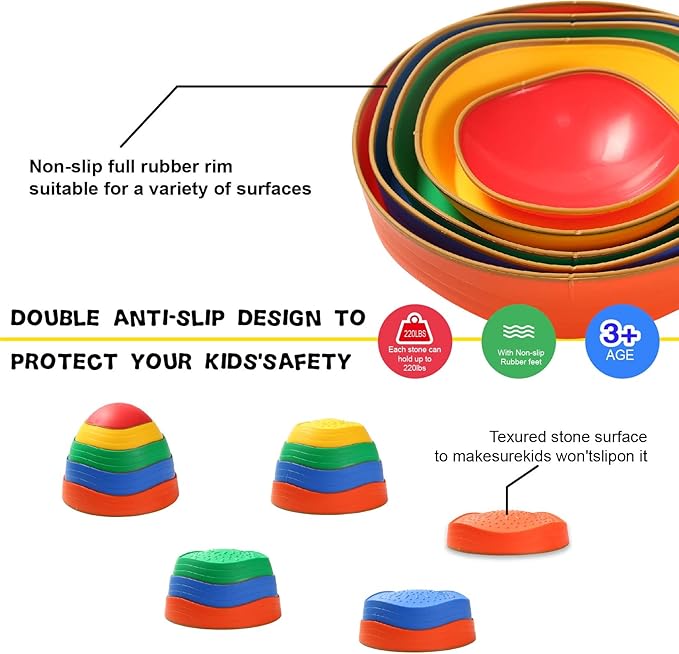 Fanboxk Stepping Stones for Kids,Non-Slip Toddlers Stepping Stones for Promoting Children's Balance Coordination Skills,Obstacle Courses Sensory Toys Outdoor or Indoor Play for Kids 3-8