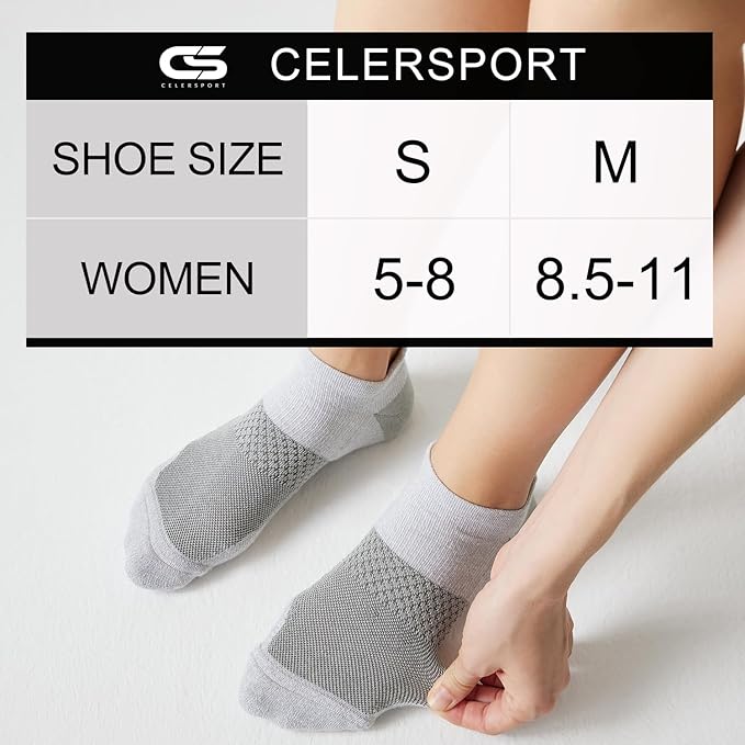 CS CELERSPORT 5 Pairs Women's Ankle Running Socks Cushioned Athletic Sport Socks with Tab