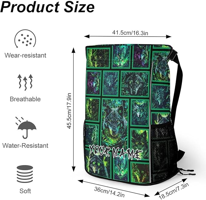 Custom Wolf Drawstring Backpack - Cute Cinch Sack, String Backpacks with Pocket for Women Men Kids Boys Girls for Gym Outdoor Sports Travel Athletic Drawstring Bag - Lightweight/Foldable