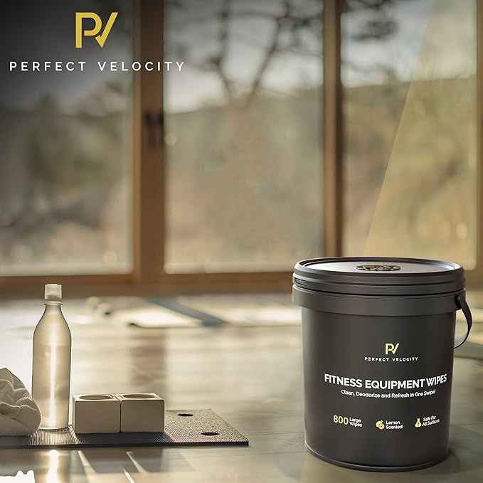 Fitness Equipment Wipes with Reusable Bucket Dispenser - 800 Pre-Moistened Lemon Scented Multi-Surface Wet Wipes - All Purpose Gym Cleaner for Yoga Mats & Exercise Equipment